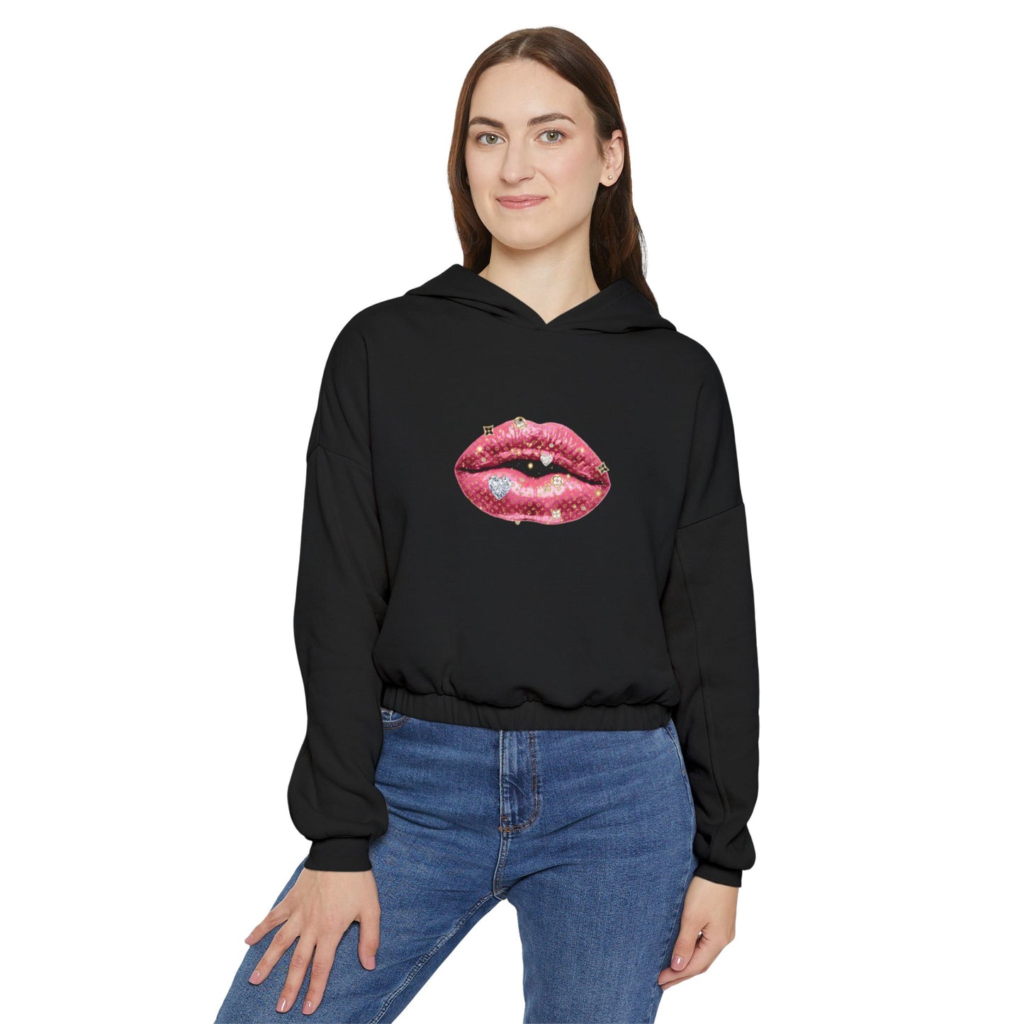 Designer Glam Pink Shimmer Lips I Cinched Hoodie