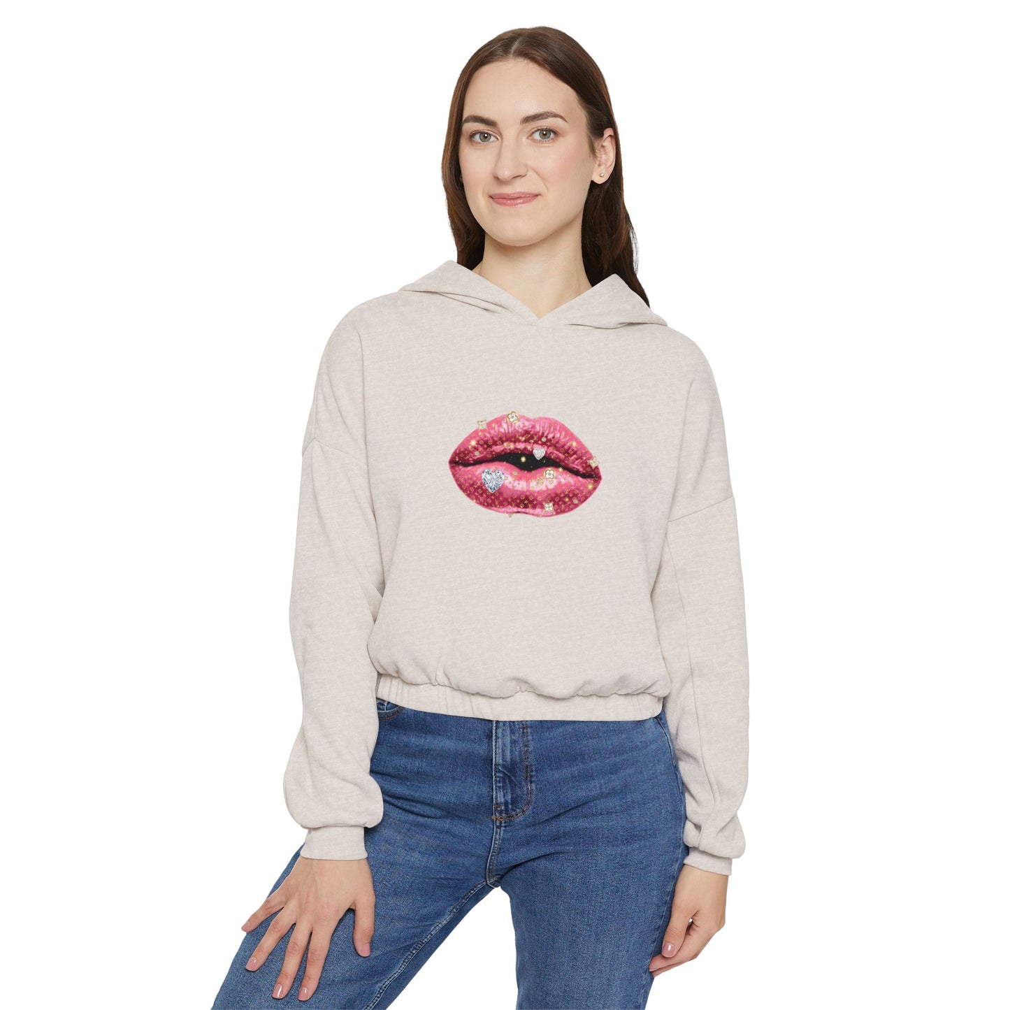 Designer Glam Pink Shimmer Lips I Cinched Hoodie