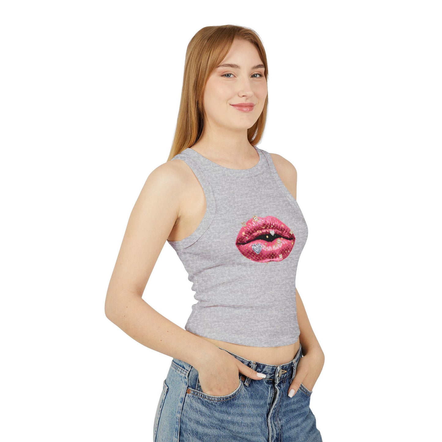 Designer Glam Pink Shimmer Lips I Racer Tank