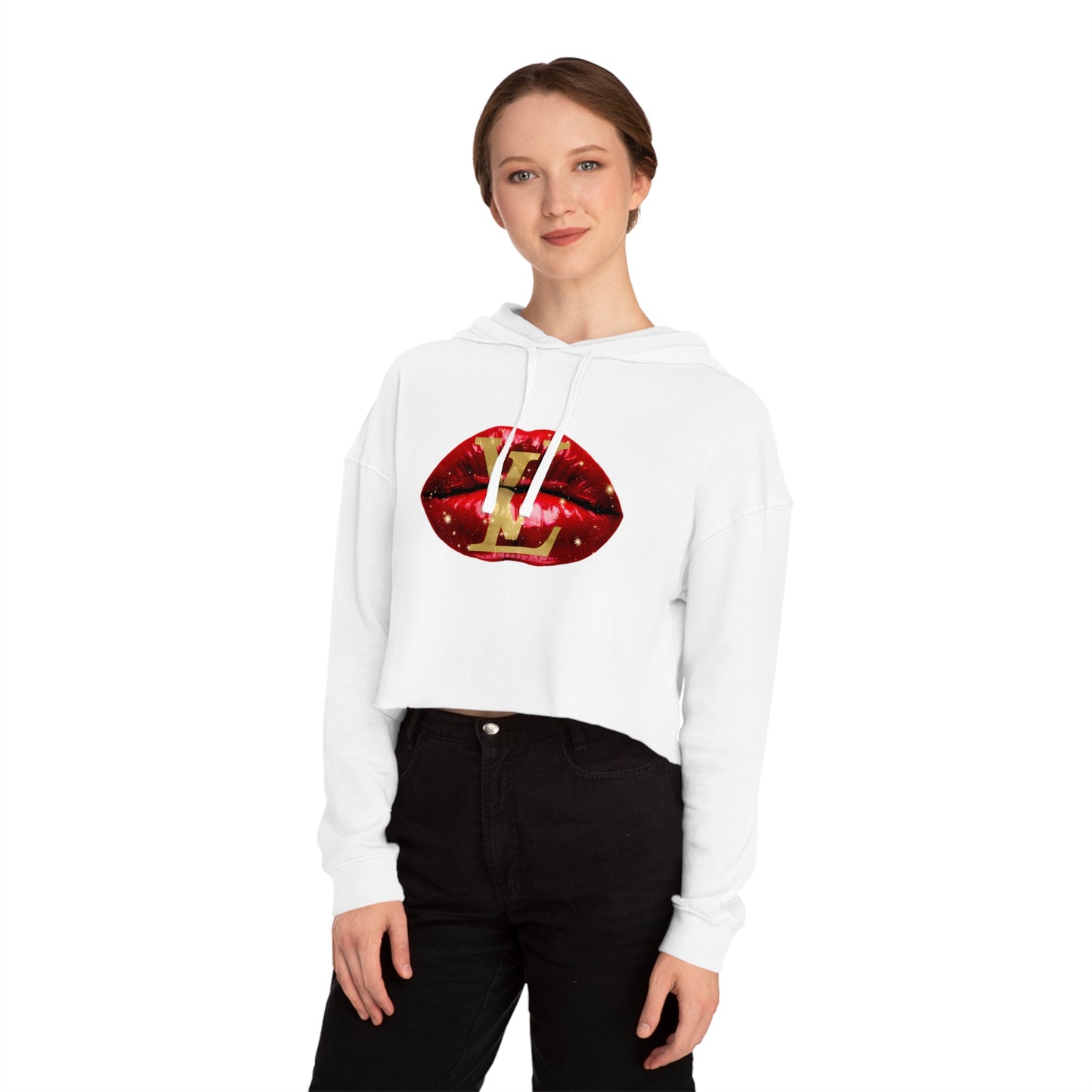 Designer Glam Sexy Red Lips II Cropped Hoodie