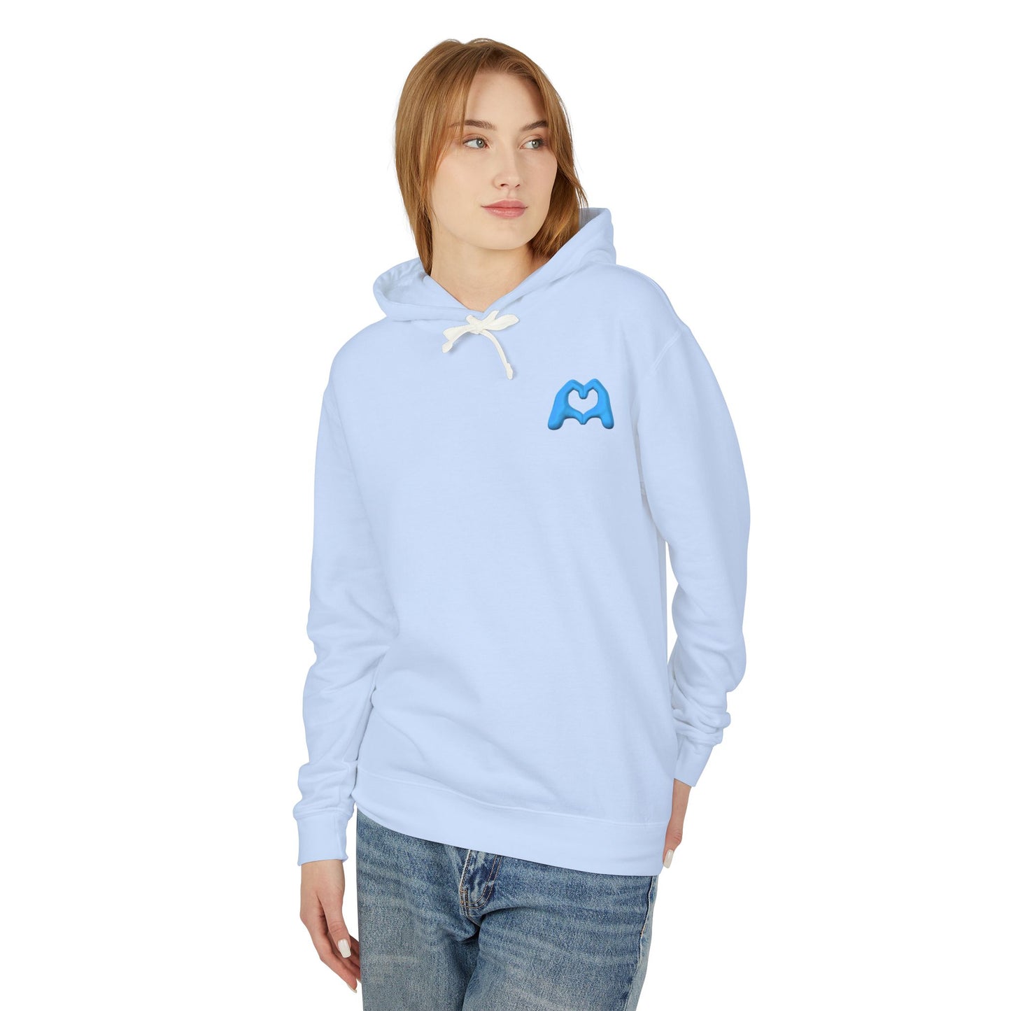 Violet Hand Heart Unisex Lightweight Hooded Sweatshirt