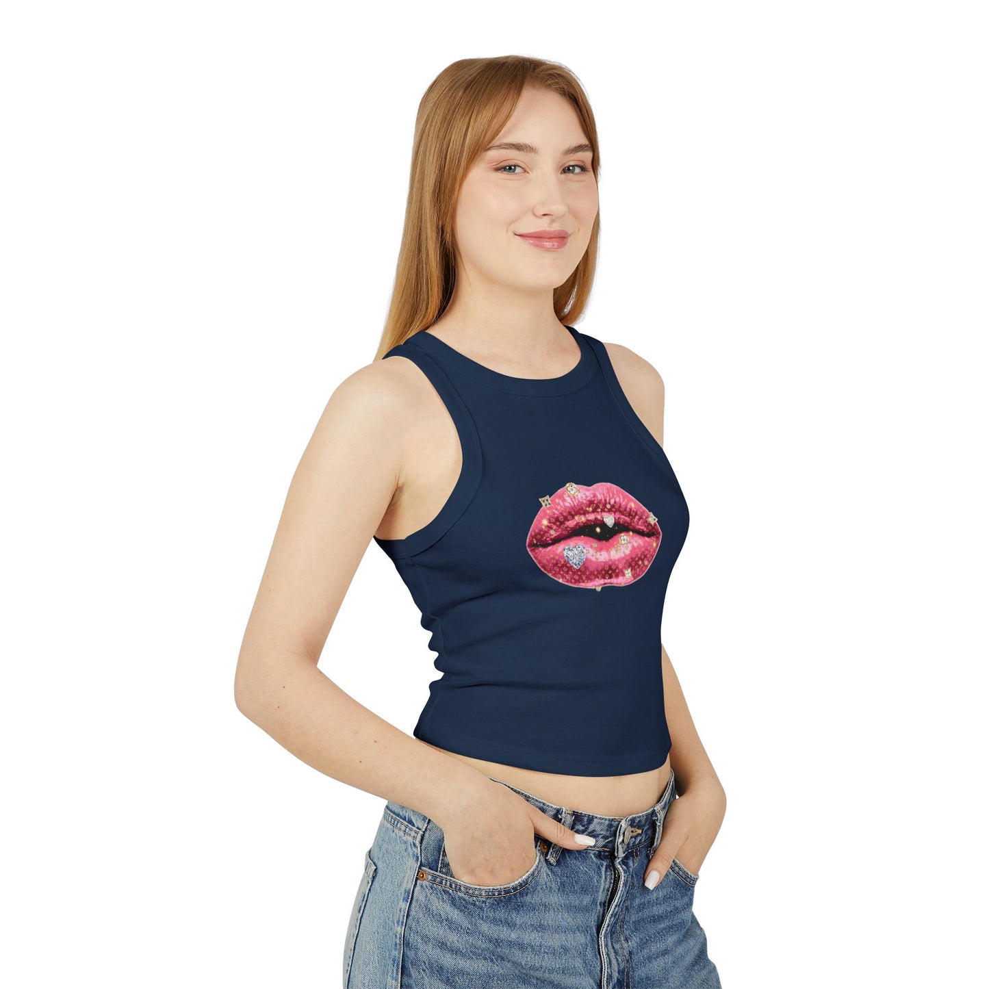 Designer Glam Pink Shimmer Lips I Racer Tank
