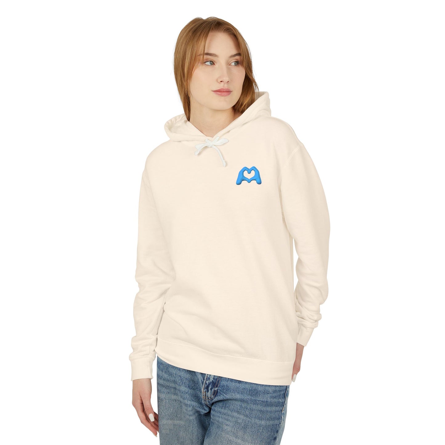 Violet Hand Heart Unisex Lightweight Hooded Sweatshirt