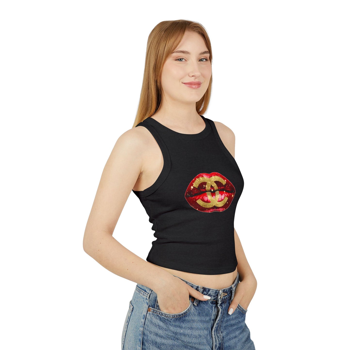 Designer Glam Red Sexy Lips I Racer Tank