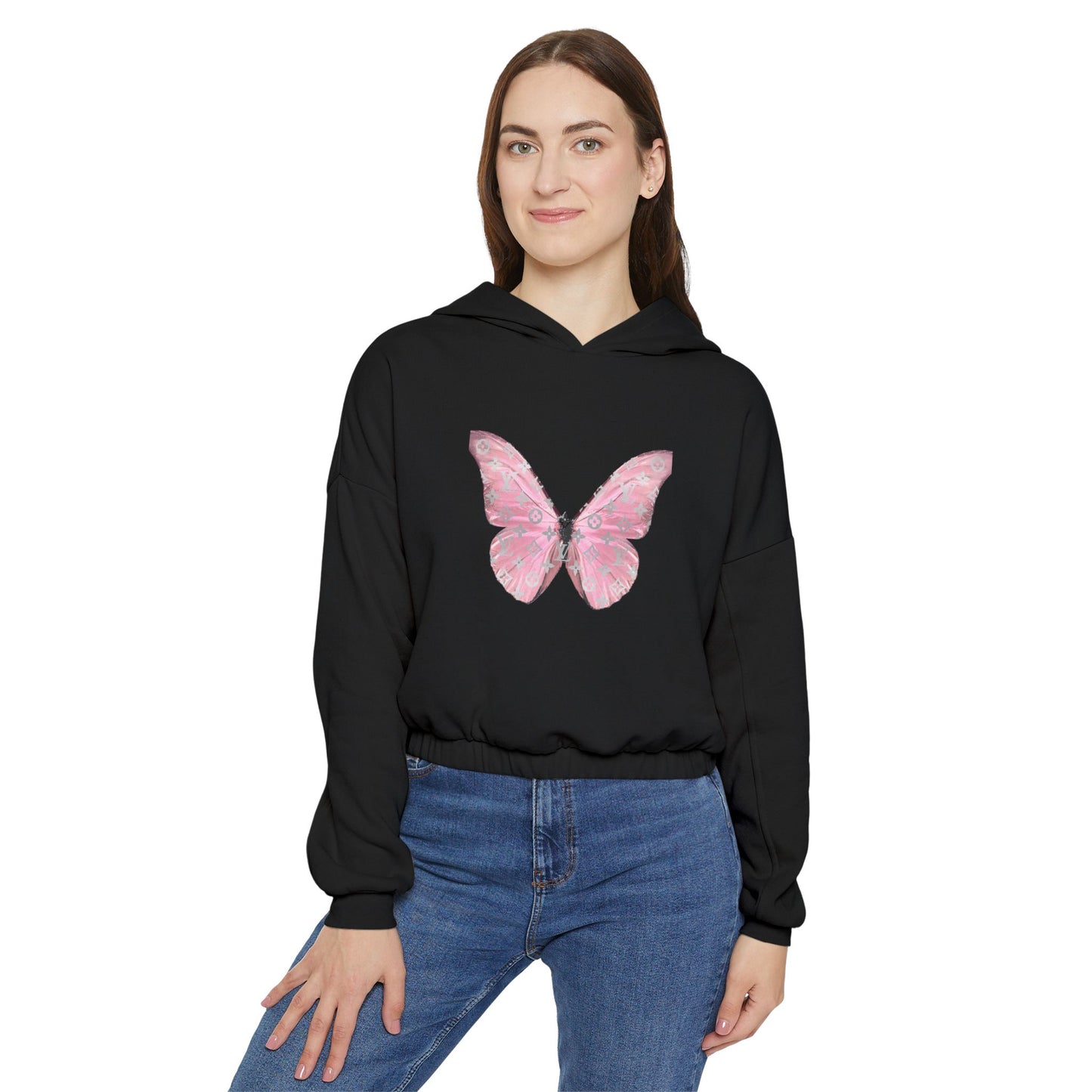 Designer Pink Butterfly II Cinched Hoodie