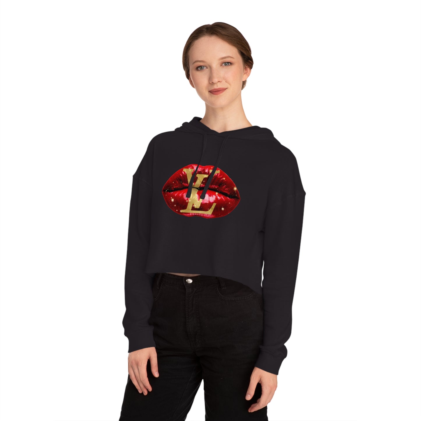 Designer Glam Sexy Red Lips II Cropped Hoodie