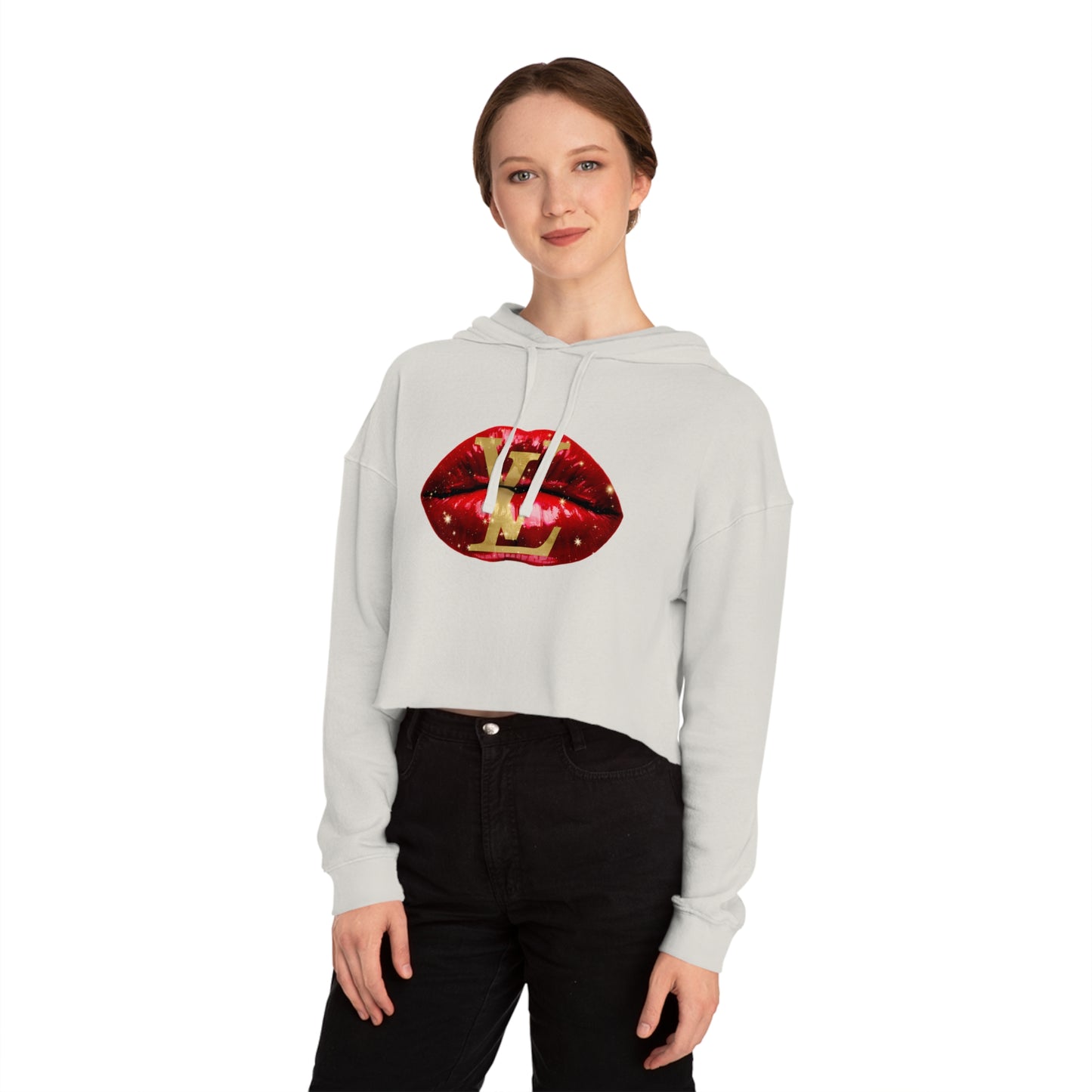 Designer Glam Sexy Red Lips II Cropped Hoodie