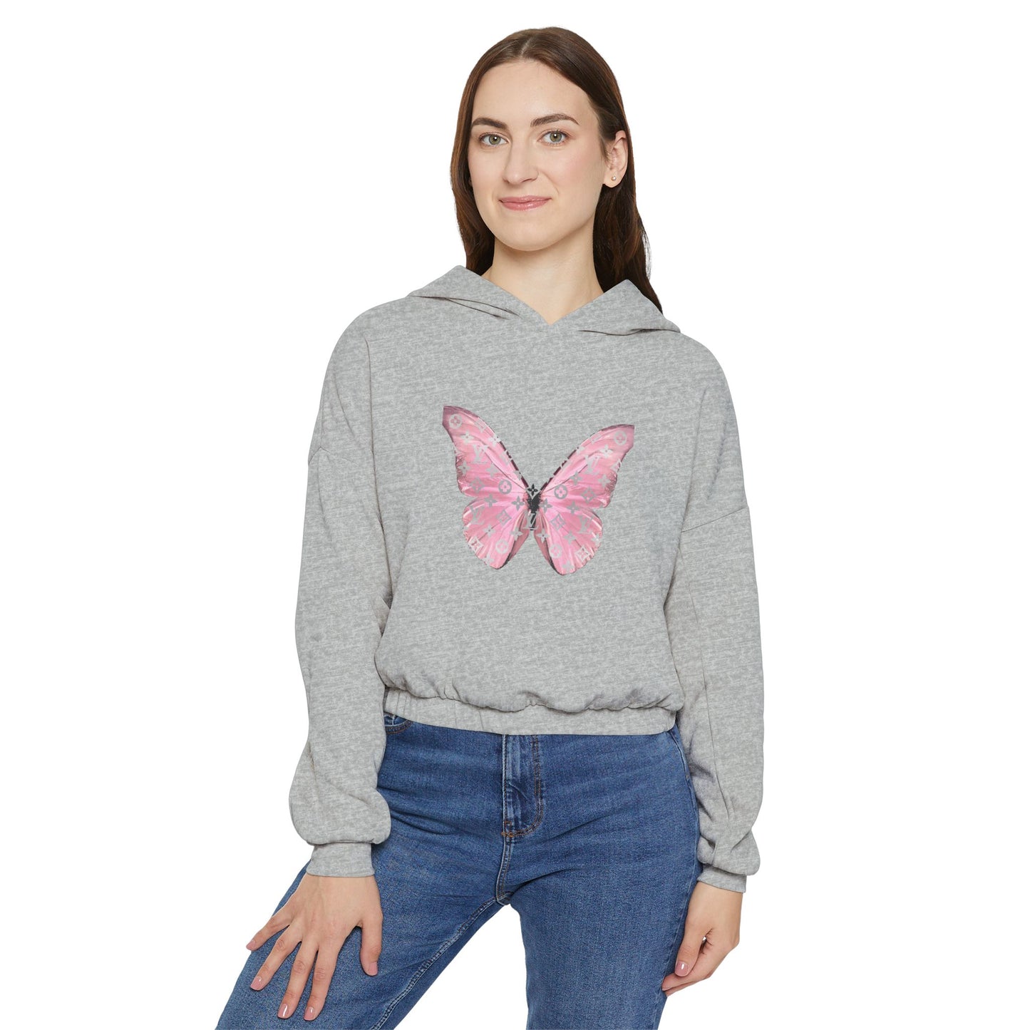 Designer Pink Butterfly II Cinched Hoodie