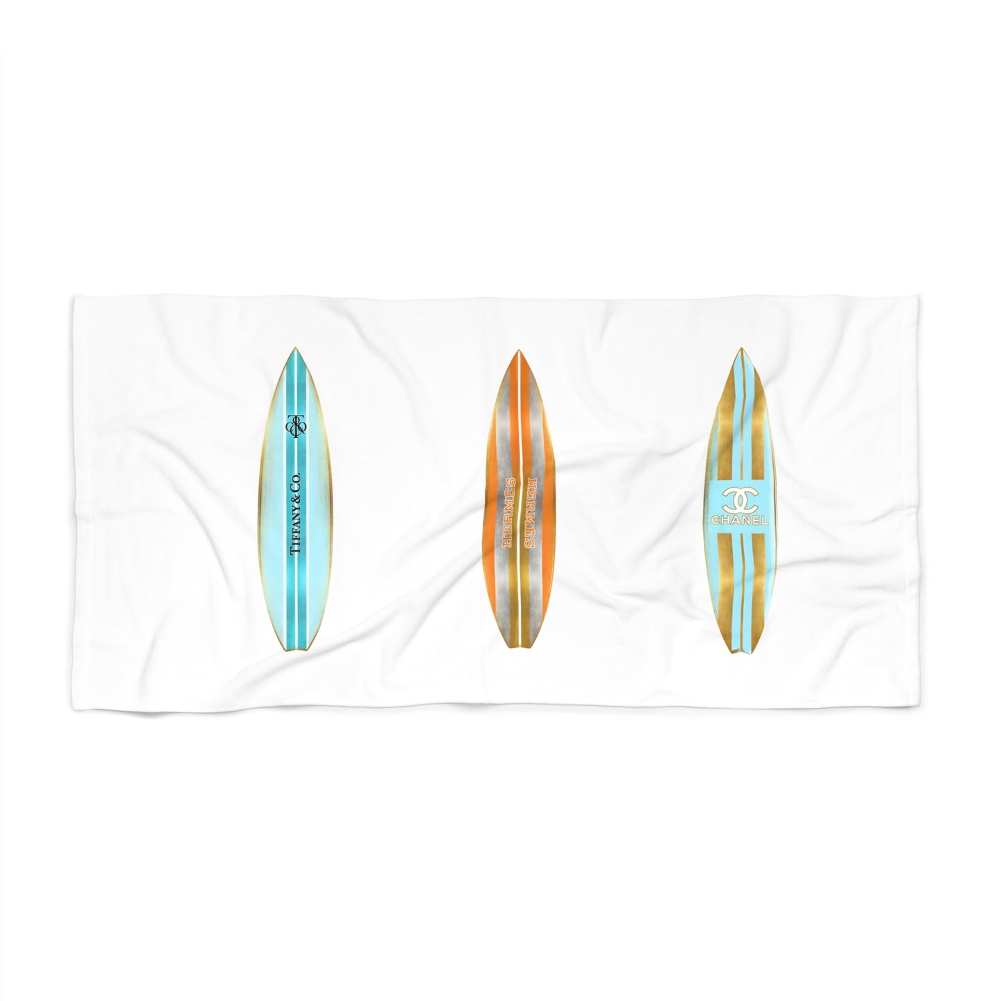 Designer Glam Blue and Orange Surfboard Beach Towel