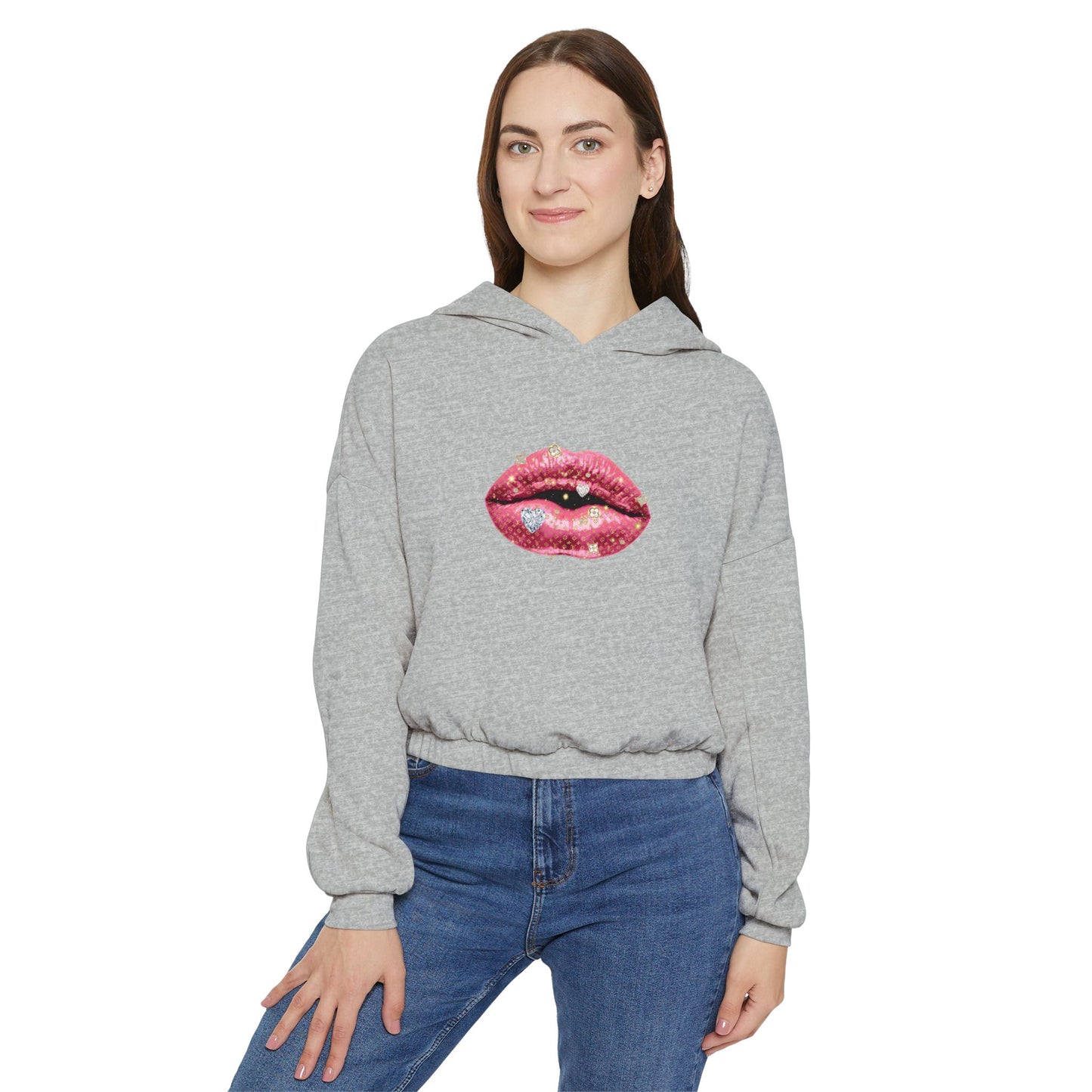 Designer Glam Pink Shimmer Lips I Cinched Hoodie