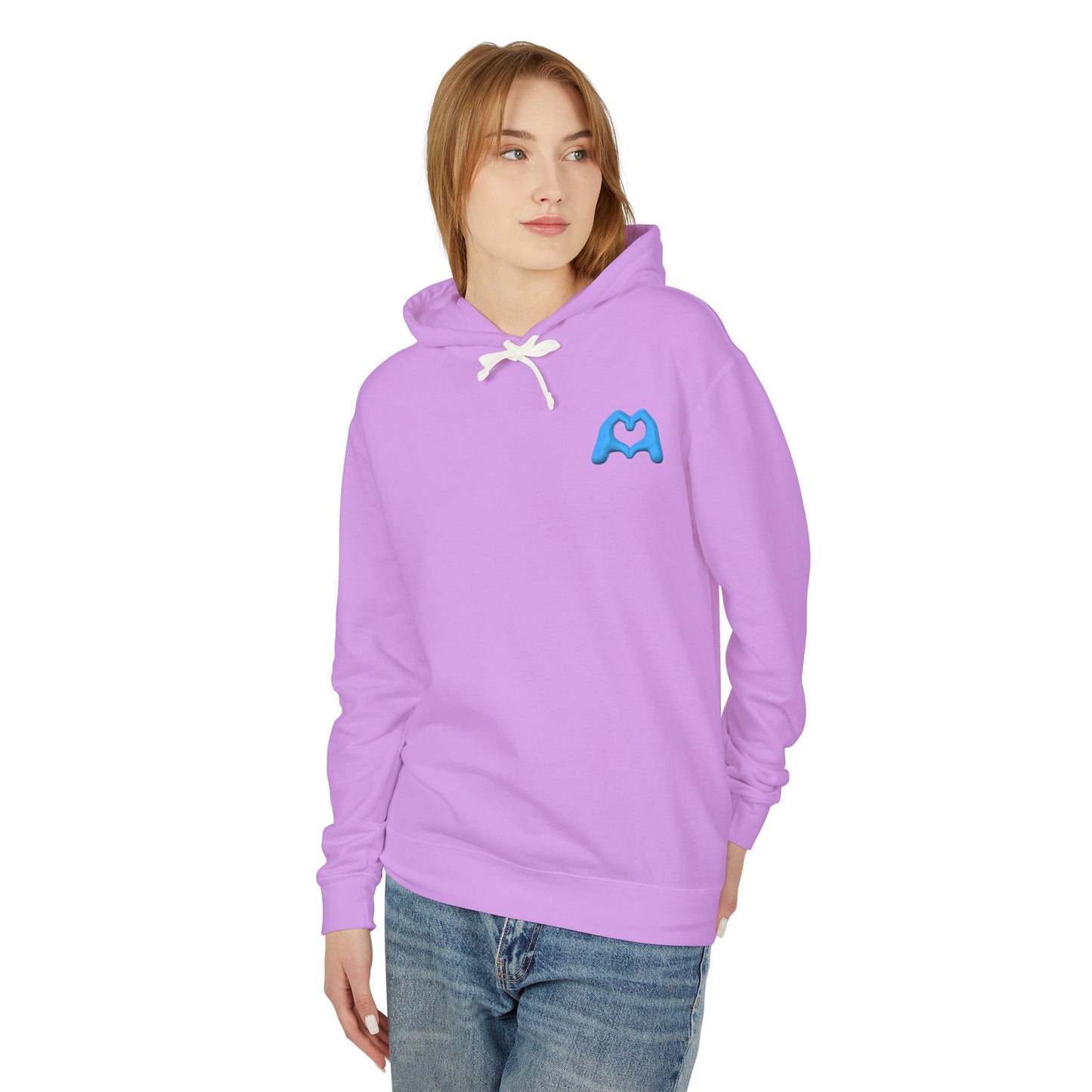 Violet Hand Heart Unisex Lightweight Hooded Sweatshirt