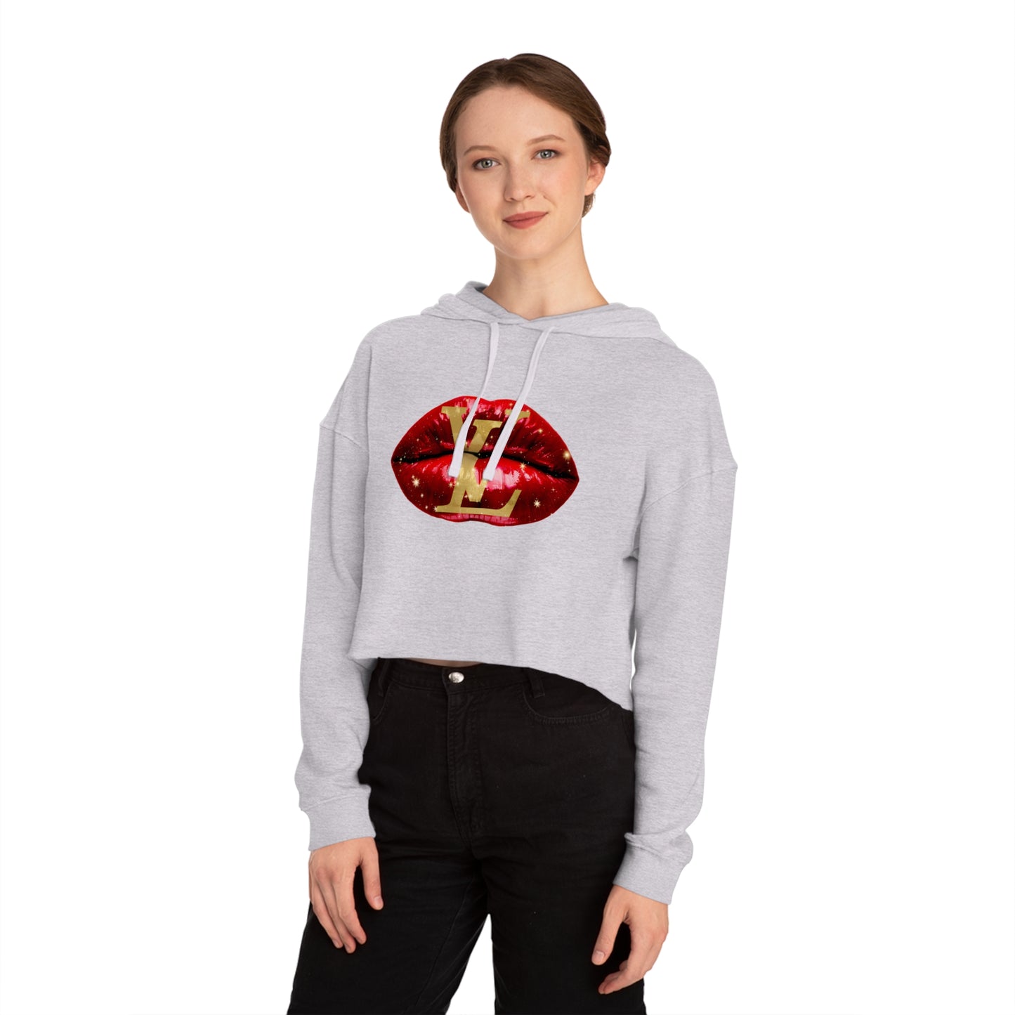 Designer Glam Sexy Red Lips II Cropped Hoodie