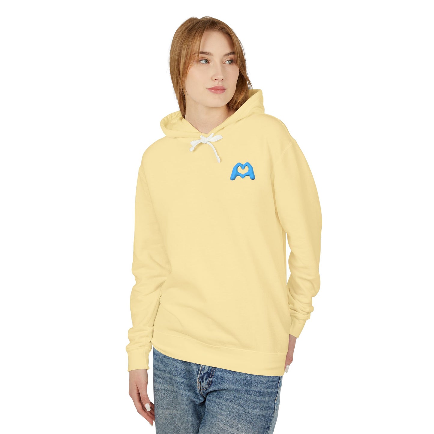 Violet Hand Heart Unisex Lightweight Hooded Sweatshirt