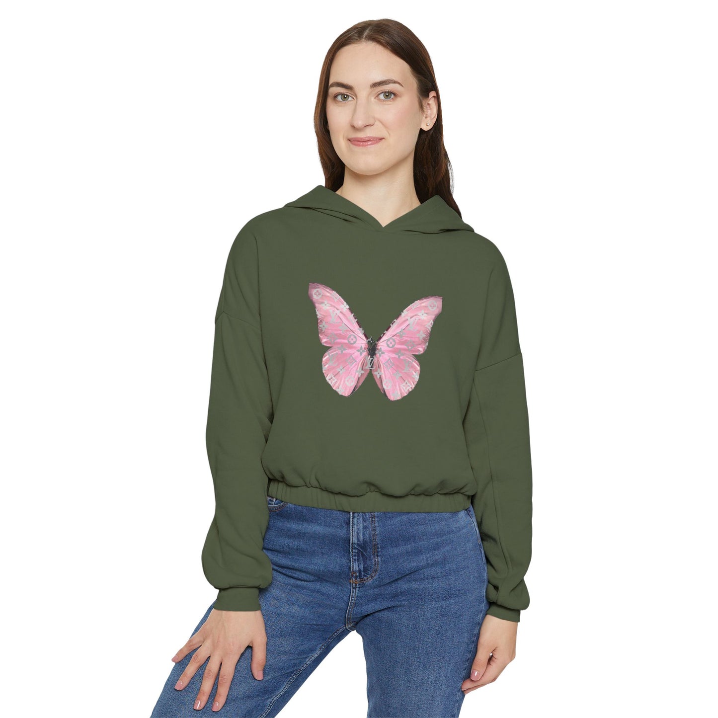 Designer Pink Butterfly II Cinched Hoodie