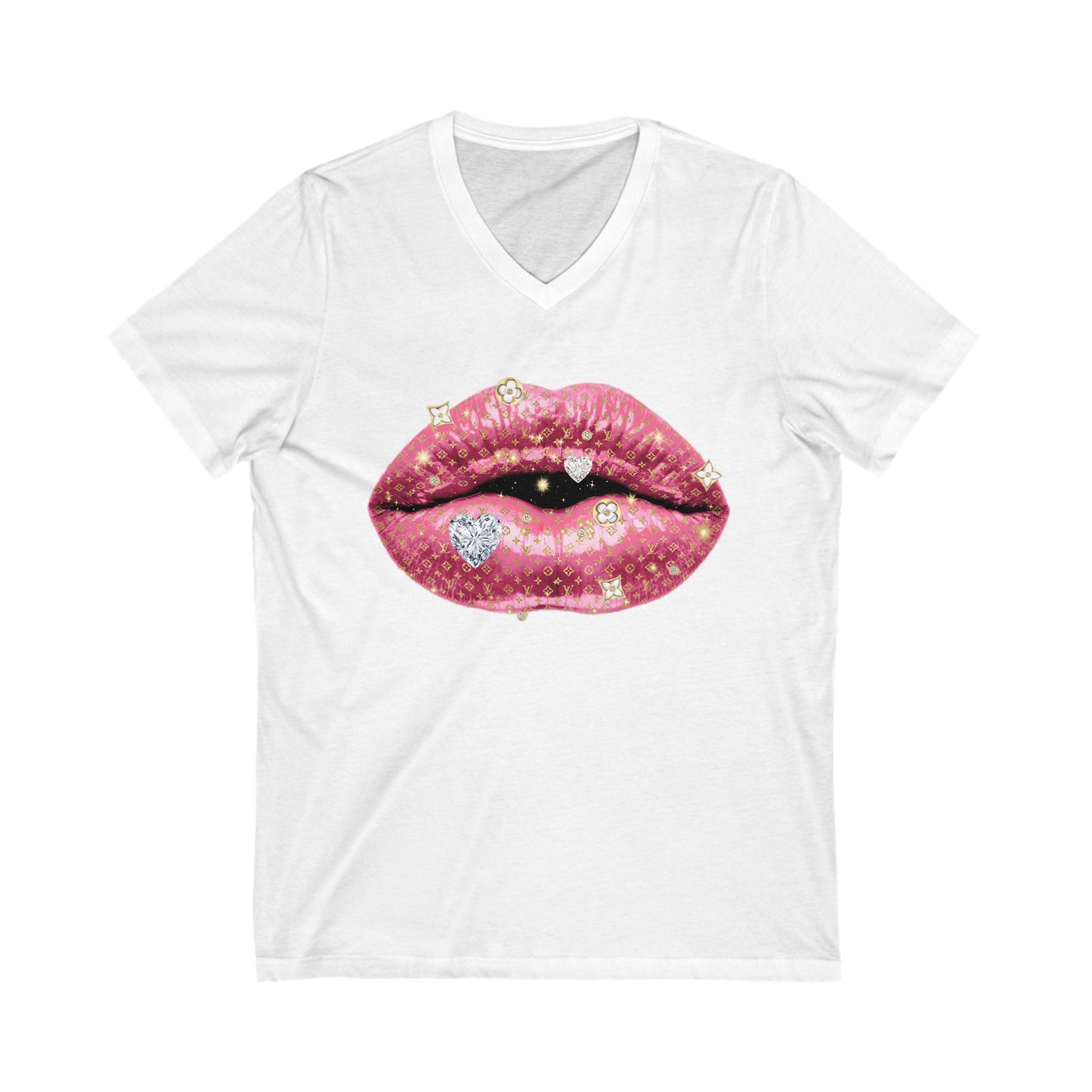 Designer Glam Pink Shimmer Lips I V-Neck Tee