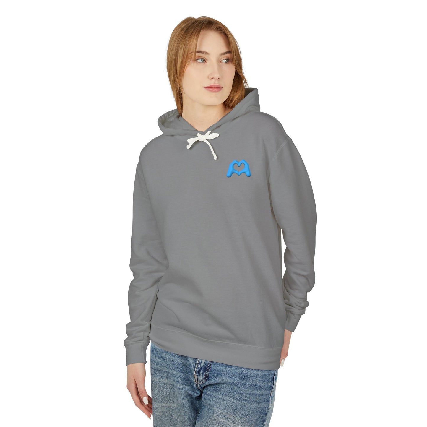 Violet Hand Heart Unisex Lightweight Hooded Sweatshirt