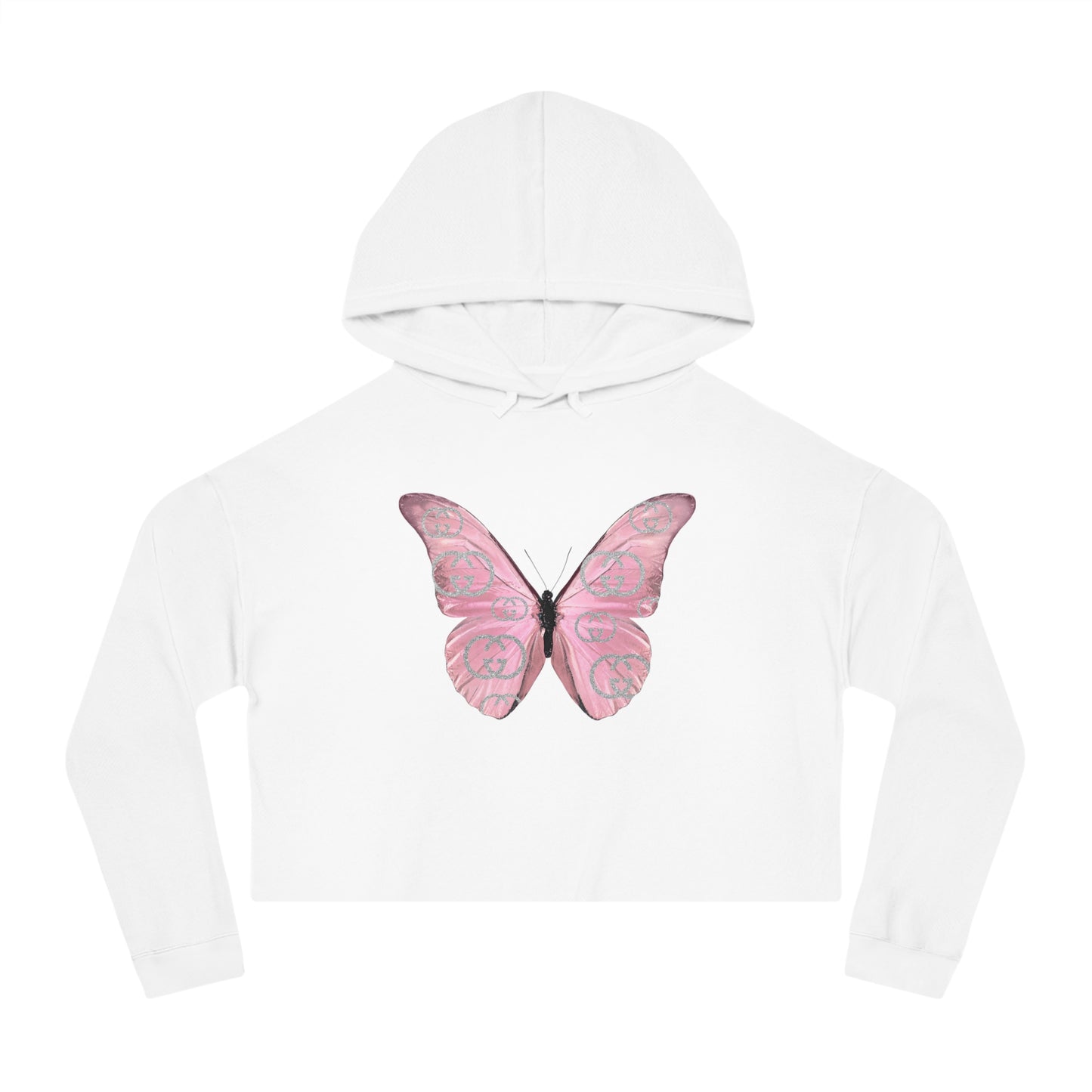 Designer Pink Butterfly I Cropped Hoodie