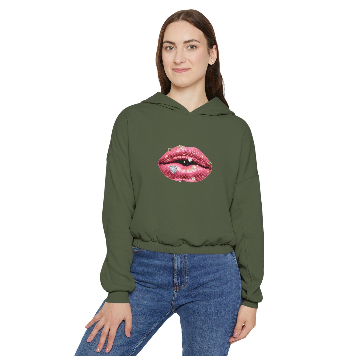 Designer Glam Pink Shimmer Lips I Cinched Hoodie
