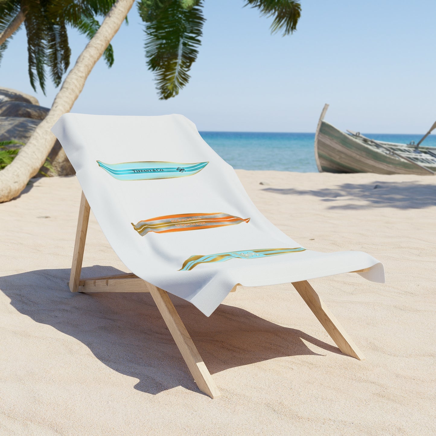 Designer Glam Blue and Orange Surfboard Beach Towel