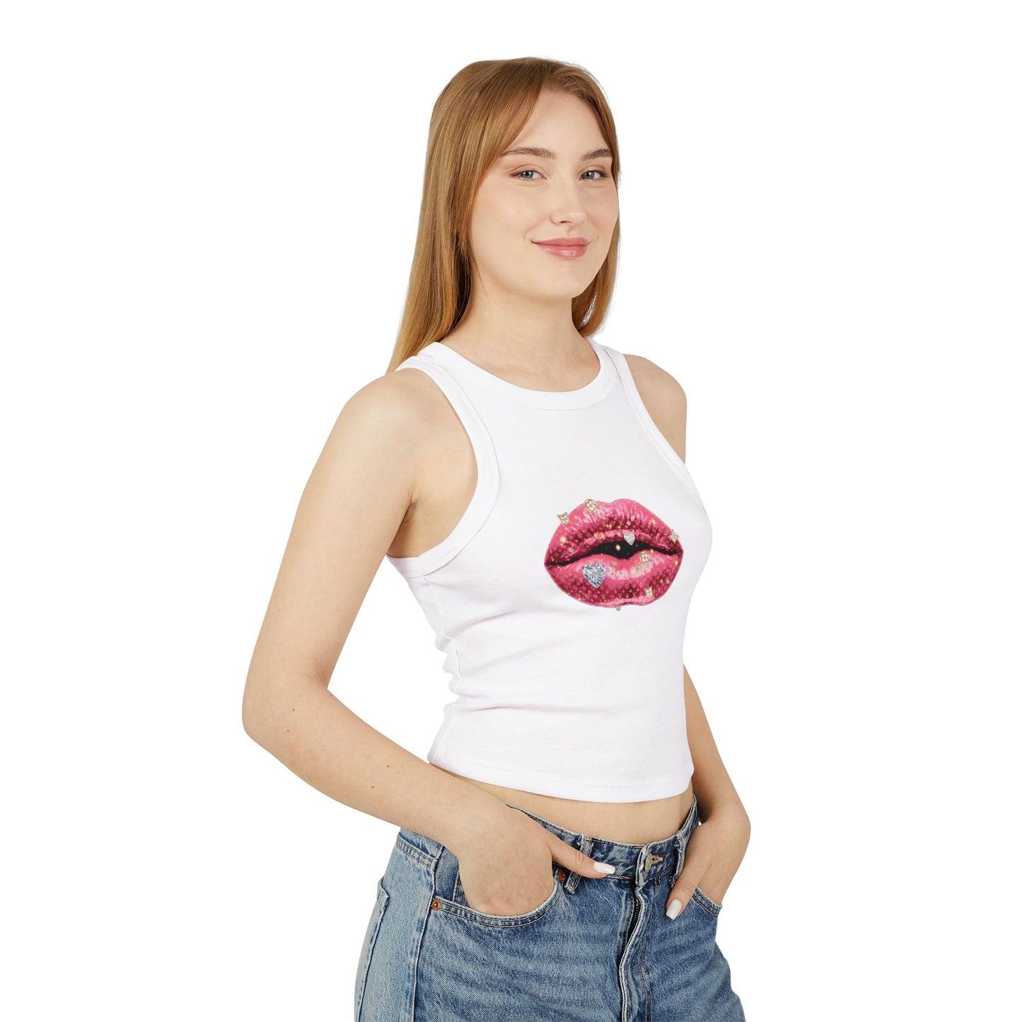 Designer Glam Pink Shimmer Lips I Racer Tank