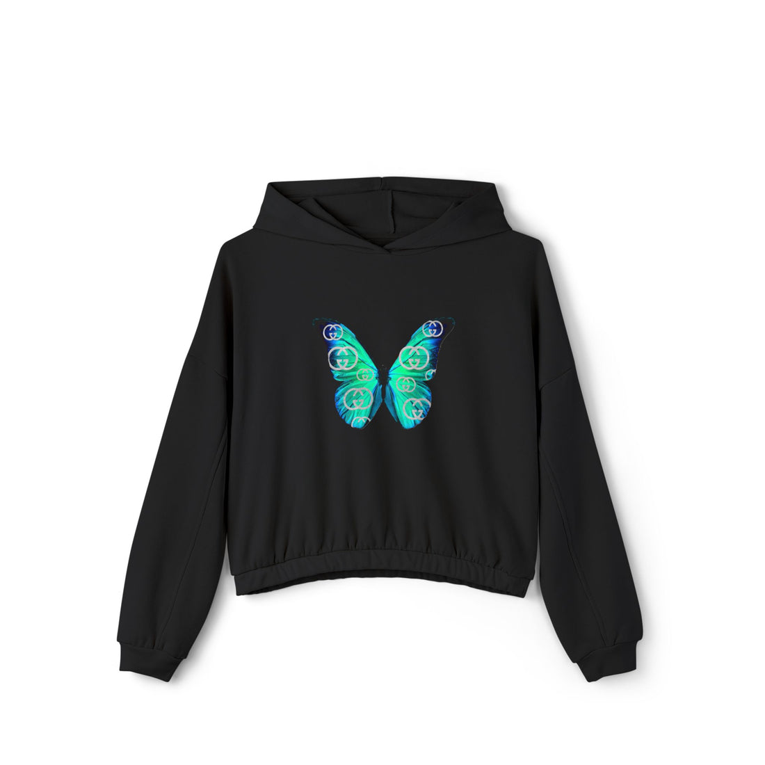 Designer Blue Green Butterfly Cinched Hoodie