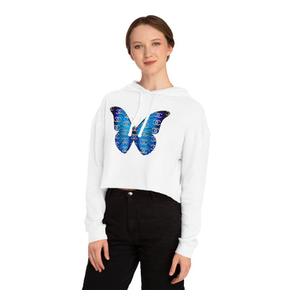 Designer Blue Butterfly Cropped Hoodie