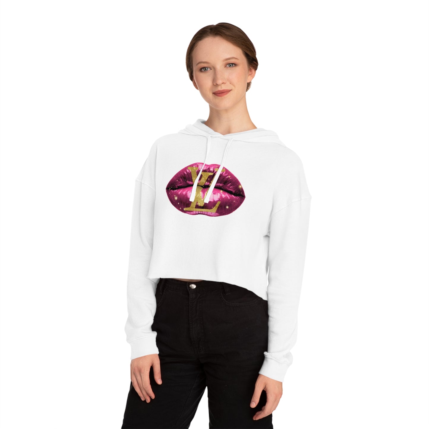 Designer Glam Pink Shimmer Lips II Cropped Hoodie