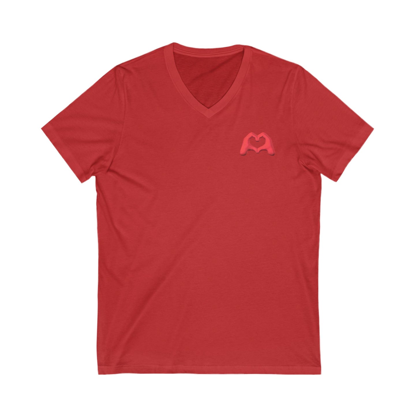 Red Hand Heart Unisex Jersey Short Sleeve V-Neck Tee