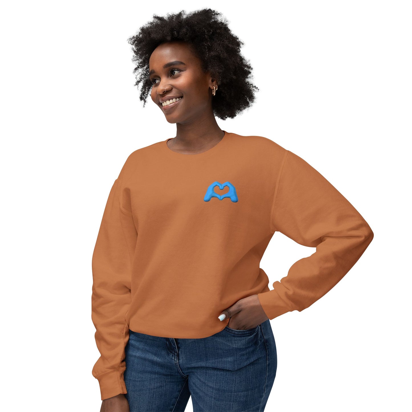 Blue Hand Heart Unisex Crewneck Sweatshirt