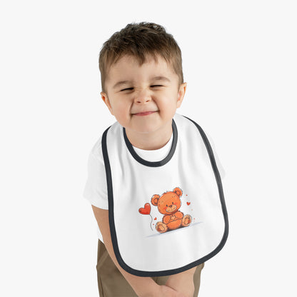 Beary Hand Heart Contrast Trim Jersey Bib