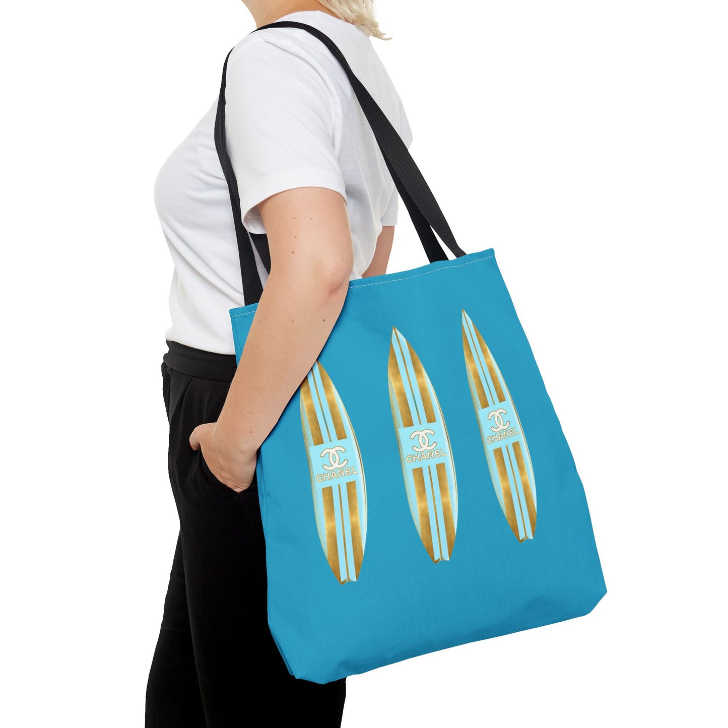 Designer Blue and Gold Surf Board Tote Bag