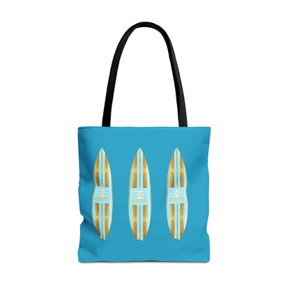 Designer Blue and Gold Surf Board Tote Bag