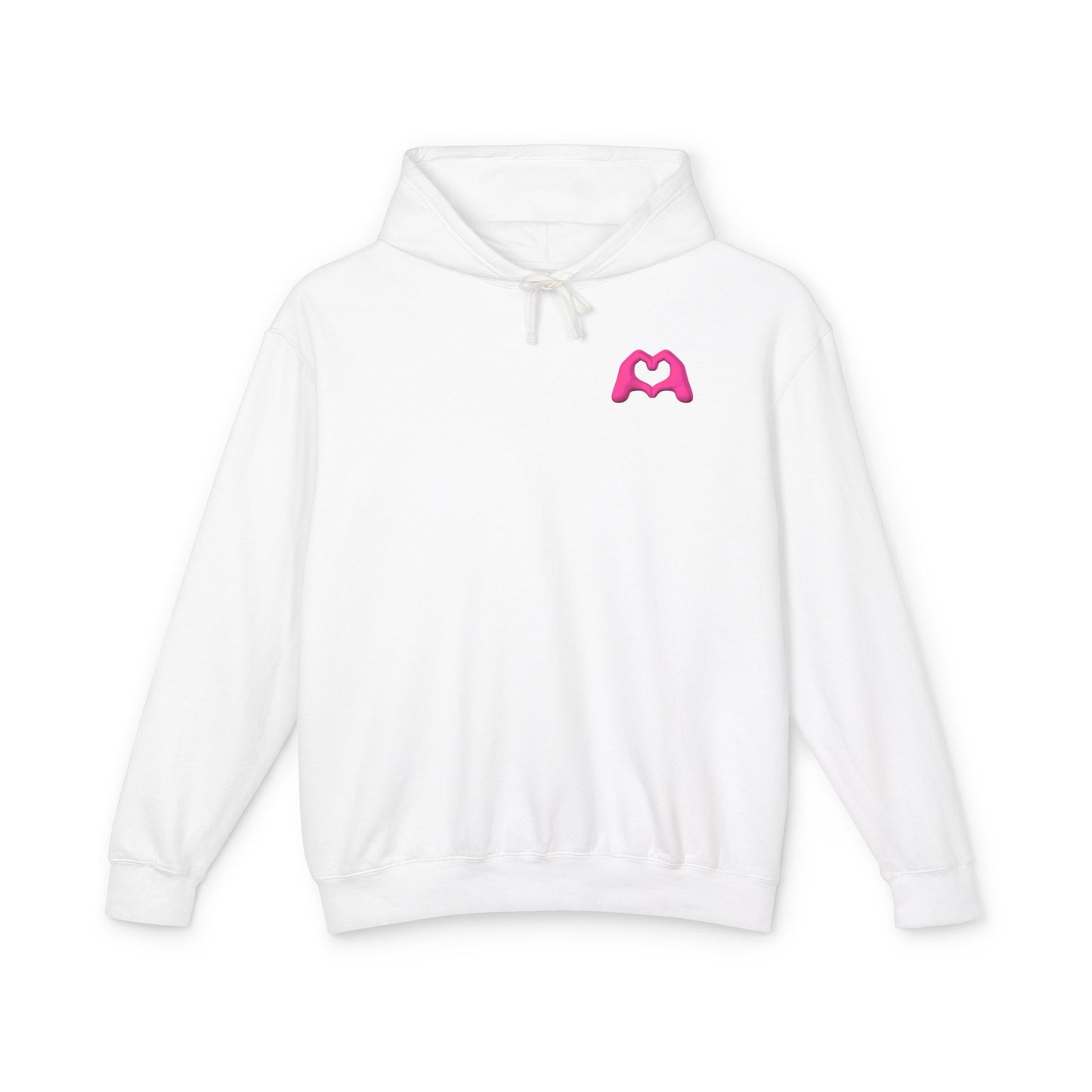 Pink Hand Heart Unisex Lightweight Hooded Sweatshirt