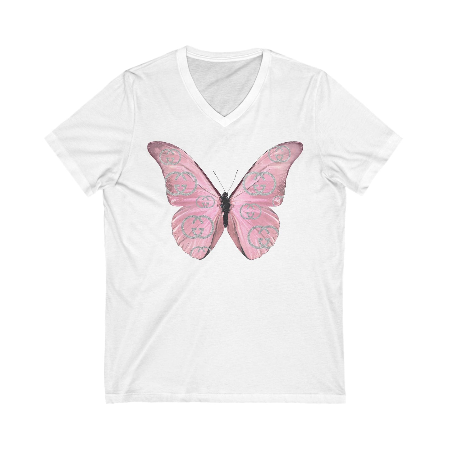 Designer Pink Butterfly I V-Neck Tee