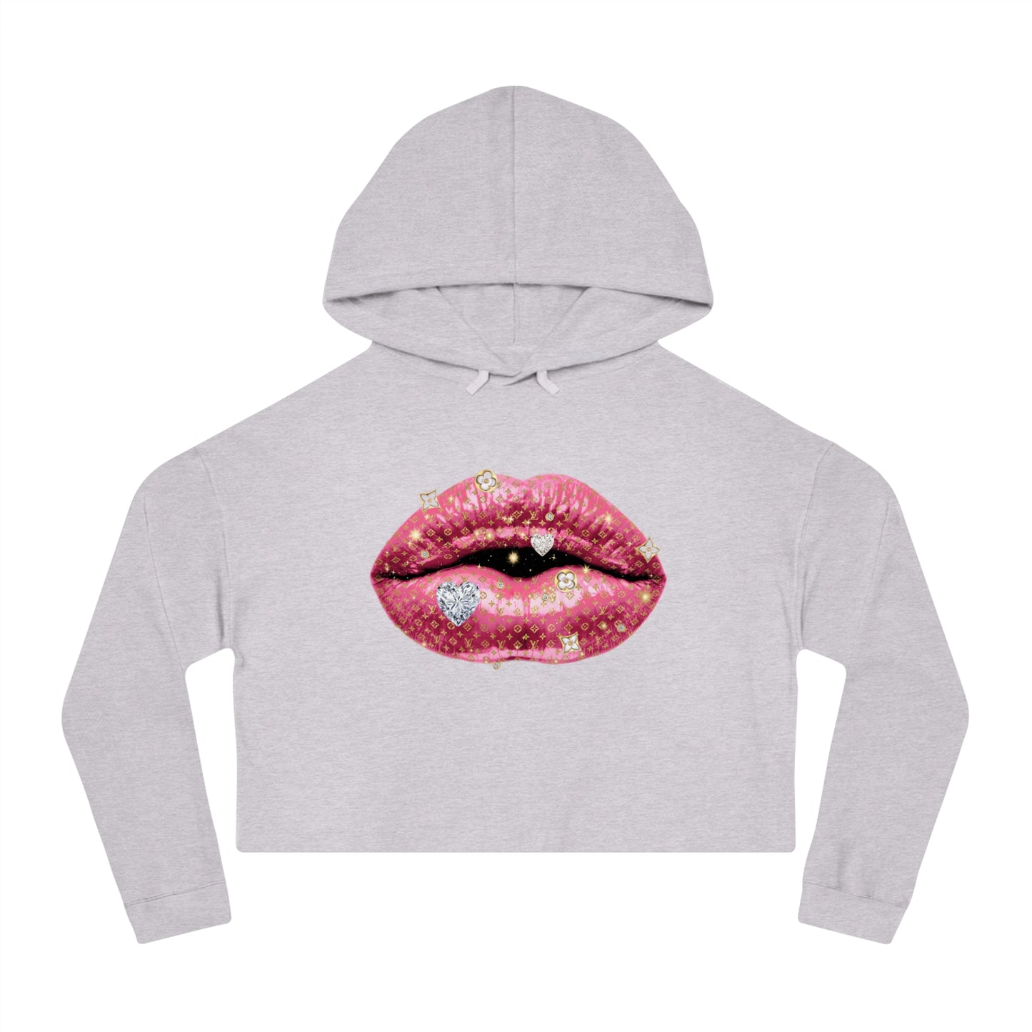 Designer Glam Pink Shimmer Lips I Cropped Hoodie