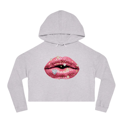 Designer Glam Pink Shimmer Lips I Cropped Hoodie