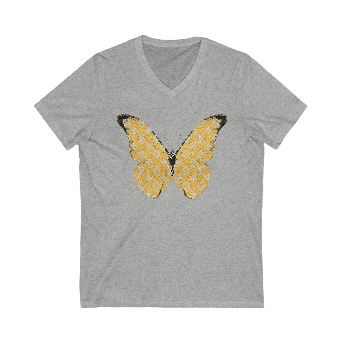 Designer Yellow Butterfly V-Neck Tee