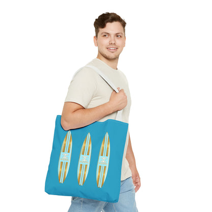 Designer Blue and Gold Surf Board Tote Bag