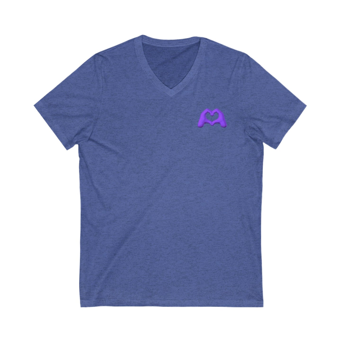 Purple Hand Heart Unisex Jersey Short Sleeve V-Neck Tee