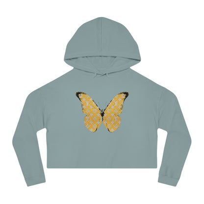 Designer Yellow Butterfly Cropped Hoodie