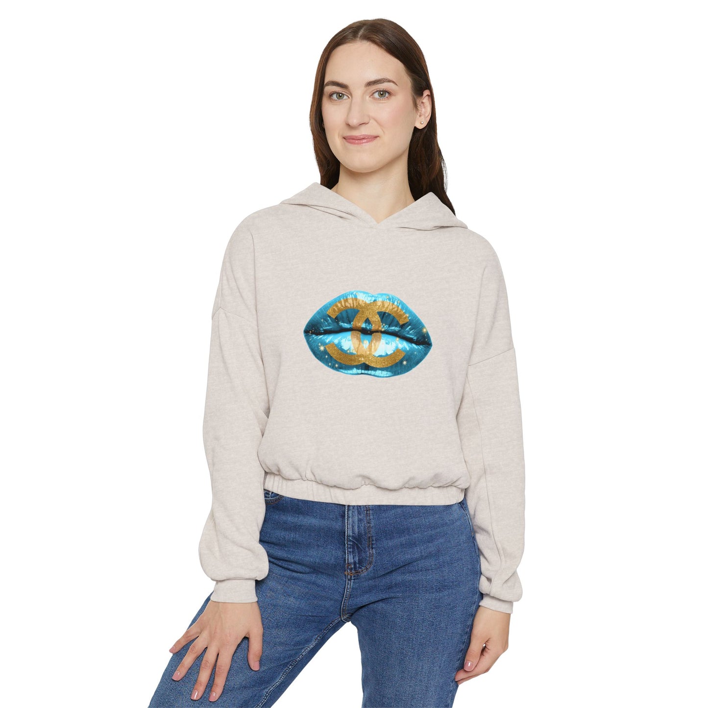 Designer Glam Blue Lips Cinched Hoodie