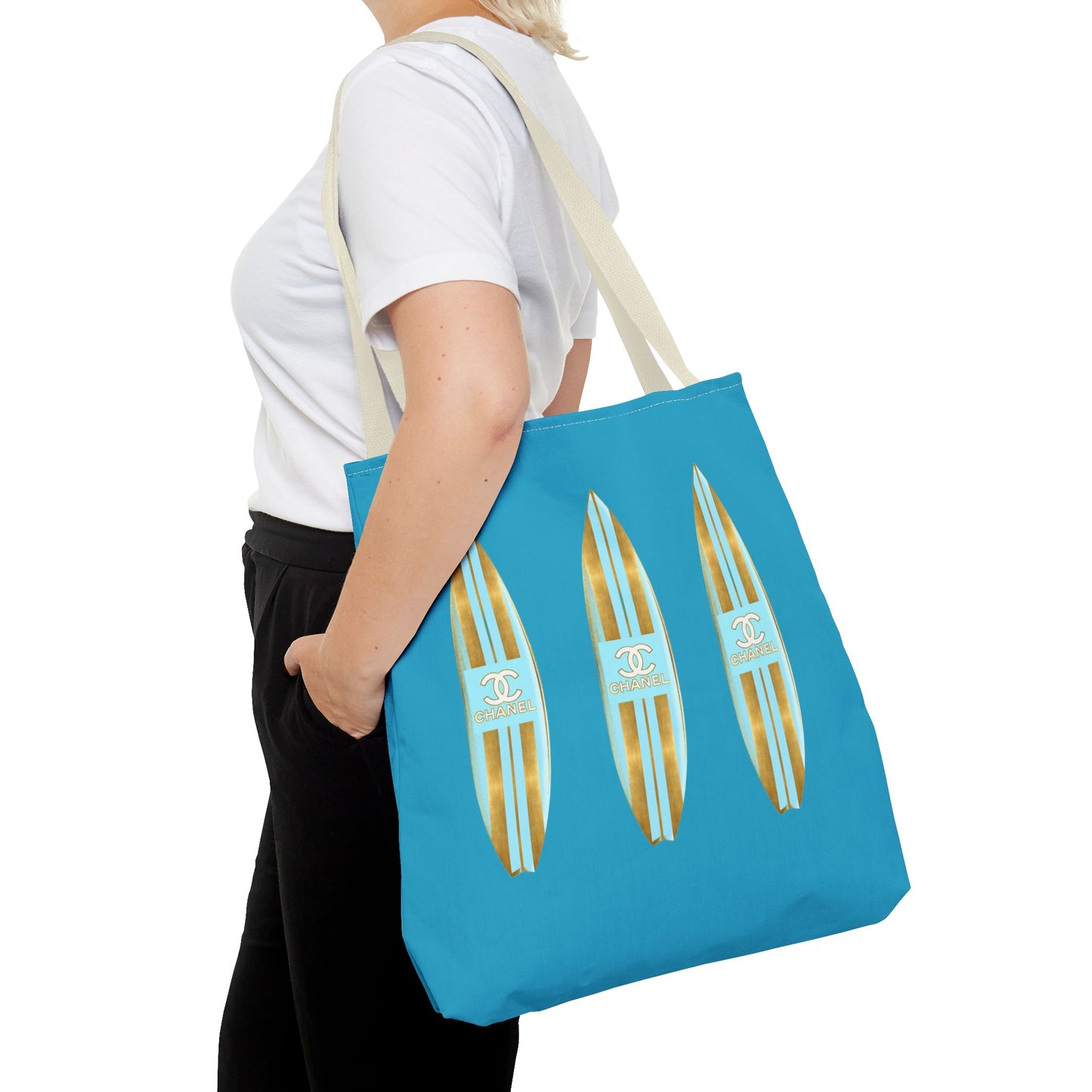 Designer Blue and Gold Surf Board Tote Bag