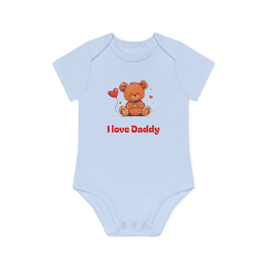 Beary Hand Heart I LOVE DADDY Baby Organic Onesie