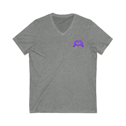 Purple Hand Heart Unisex Jersey Short Sleeve V-Neck Tee