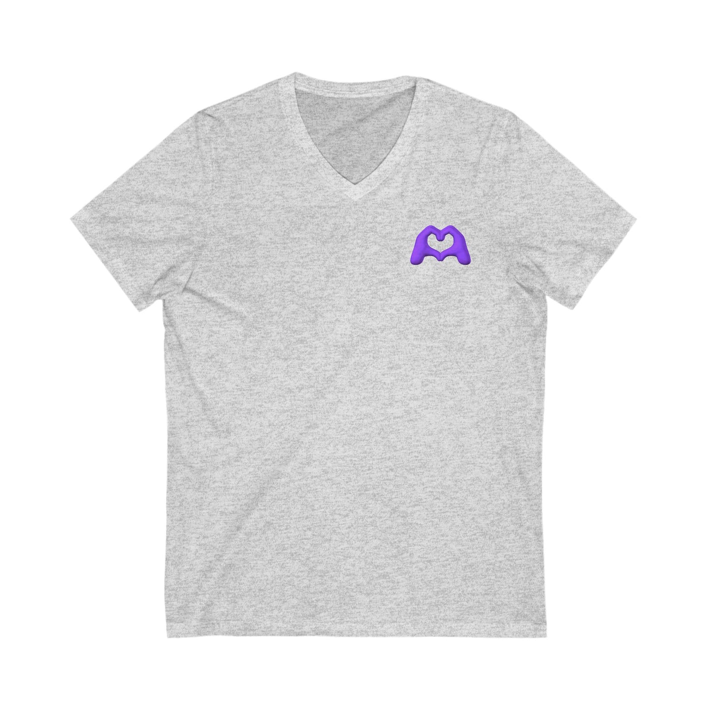 Purple Hand Heart Unisex Jersey Short Sleeve V-Neck Tee