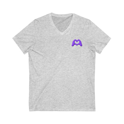 Purple Hand Heart Unisex Jersey Short Sleeve V-Neck Tee