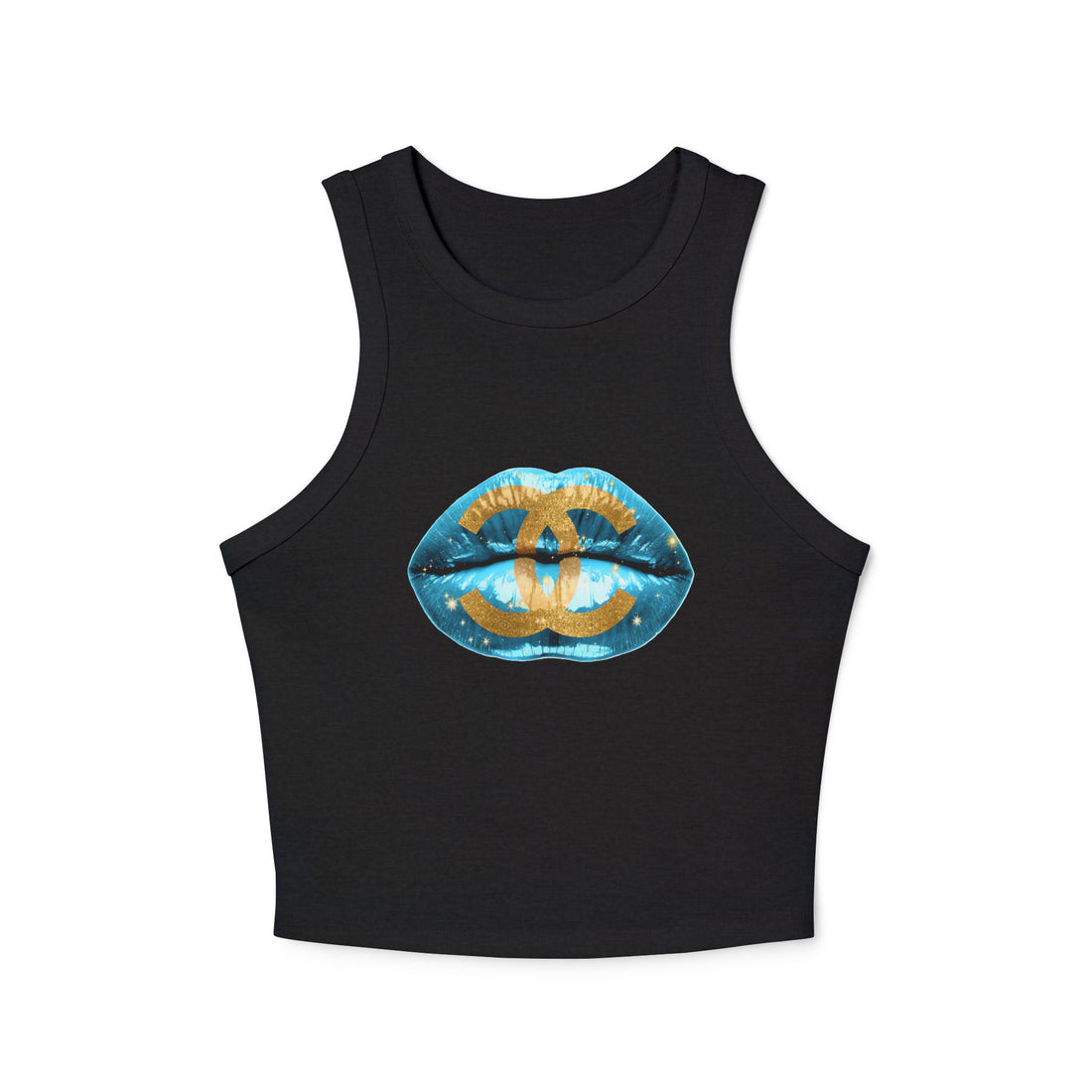 Designer Glam Blue Lips Racer Tank