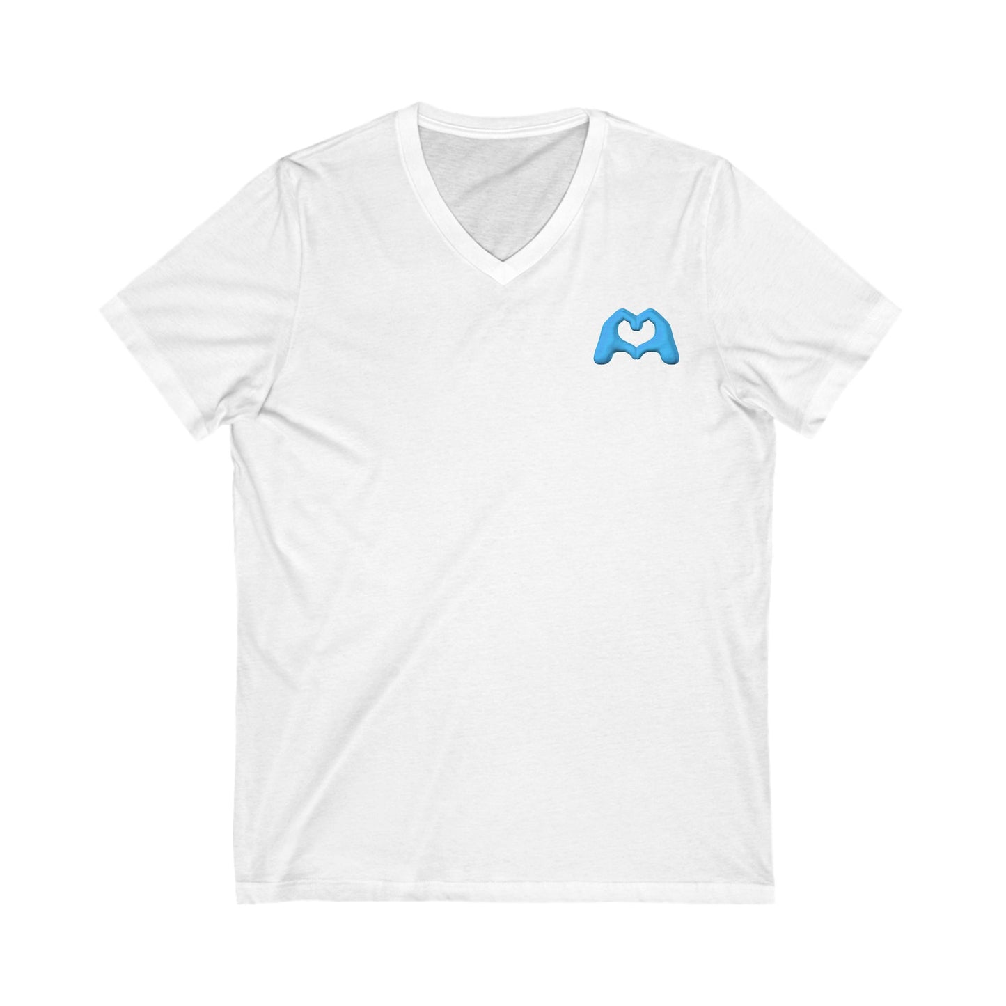 Blue Hand Heart Unisex Jersey Short Sleeve V-Neck Tee