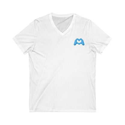 Blue Hand Heart Unisex Jersey Short Sleeve V-Neck Tee