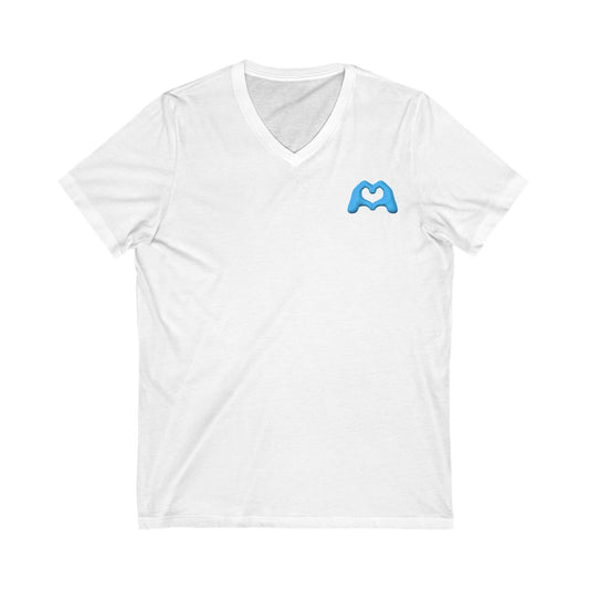 Blue Hand Heart Unisex Jersey Short Sleeve V-Neck Tee